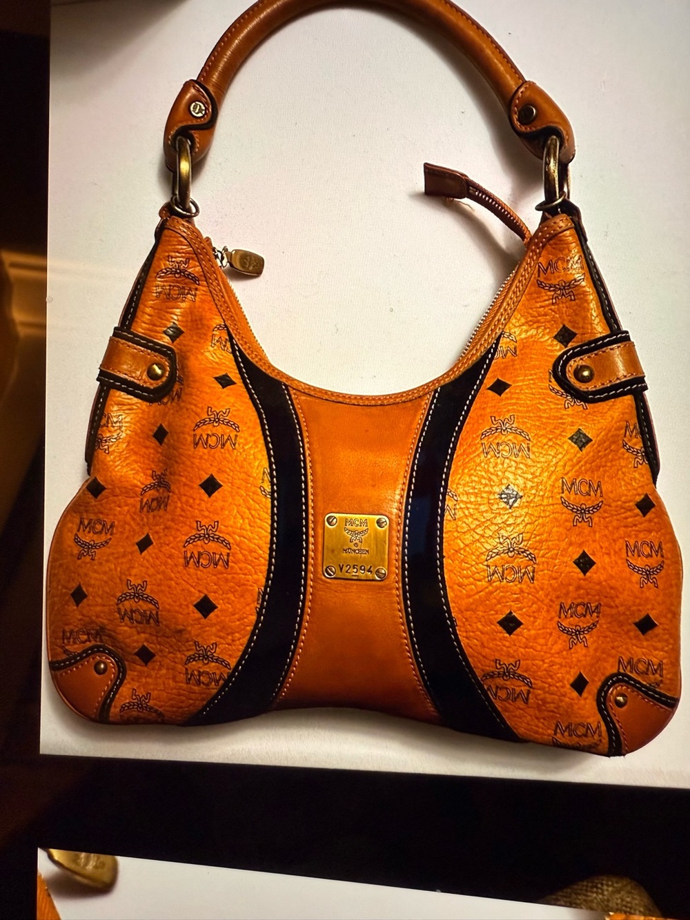 MCM Cognac and Dark Brown Visetos Shoulder Hobo